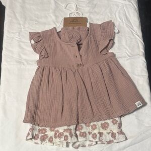 Pink Ruffled Baby Dress with Floral Shorts